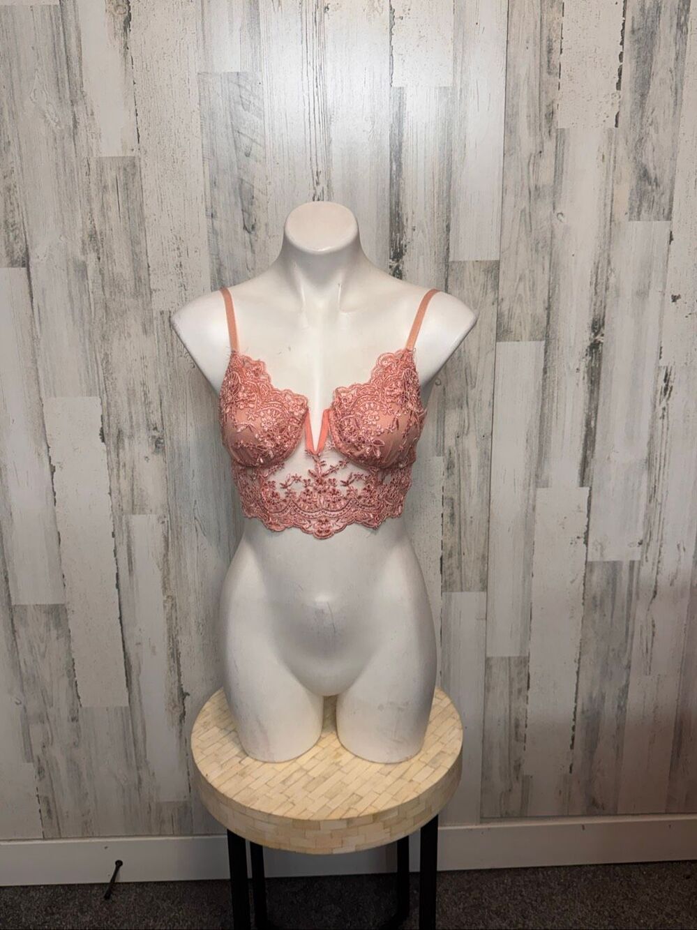 Blashe Peach Floral Lace Underwire Longline Bralette Bustier Crop Top Womens M